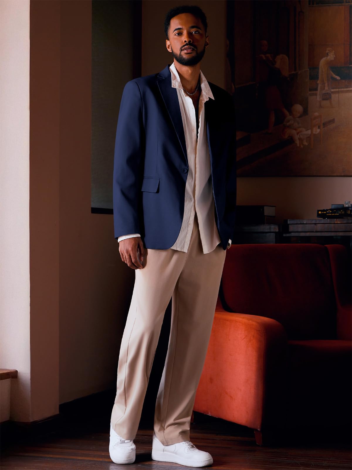 Blazer Homme Décontracté Ajusté Slim Fit Veste de Costume Noir Un Bouton Élégant Formel Business
