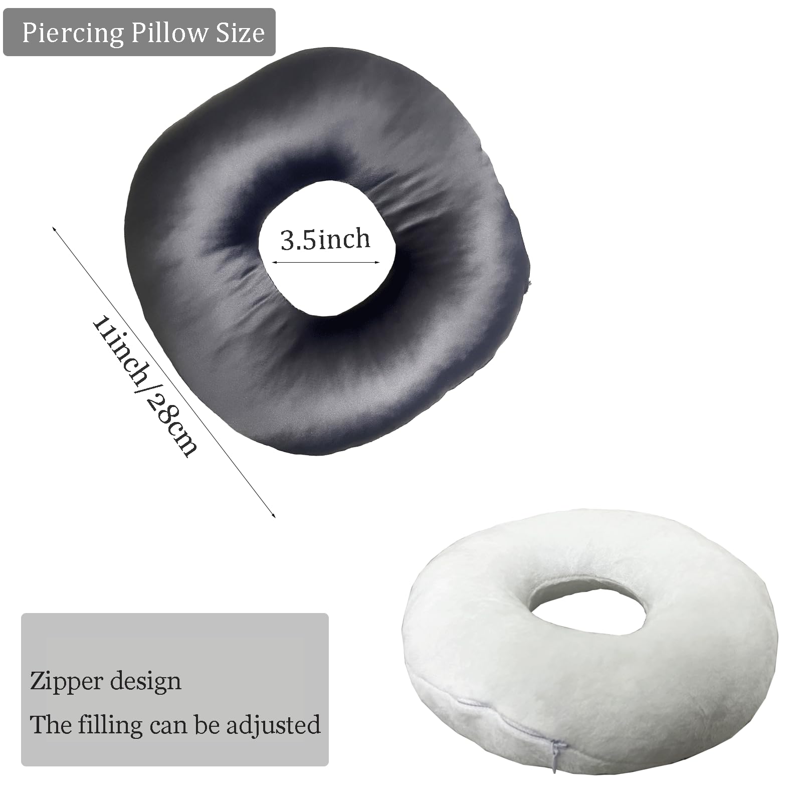 GCHC-CYL Ear Piercing Pillow for Side Sleepers?Donut Pillow with Ear Hole Ear covers for sleeping ?Pillow with arm hole?Ear Guard Pillow for Ear Pain Ear Pressure (Gray- Silky Satin)
