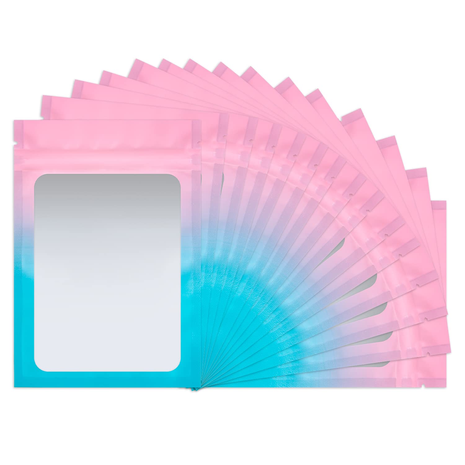 100 Pack Resealable Mylar Bags 5.5 x 7.9 Inch Smell Proof Bags with Clear Window Foil Pouch Bag Matte Gradient Color (Pink Blue)