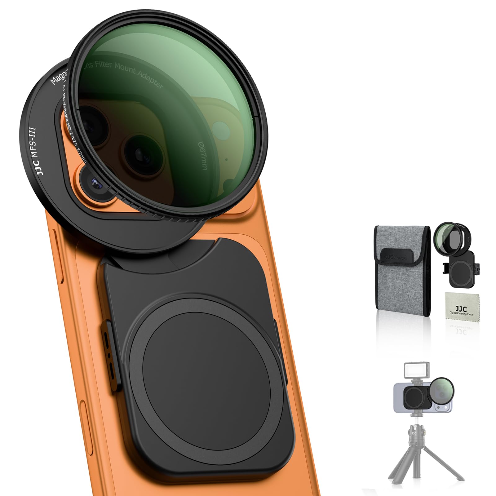 JJC Adaptateur de Montage de Filtre de téléphone de 67 mm avec Filtre ND à densité Neutre Variable ND2-128 (7 arrêts) pour iPhone 17 16 15 14, 17 16 15 14 Pro Max, 17 16 15 14 Pro, 17 16 15 14 Plus