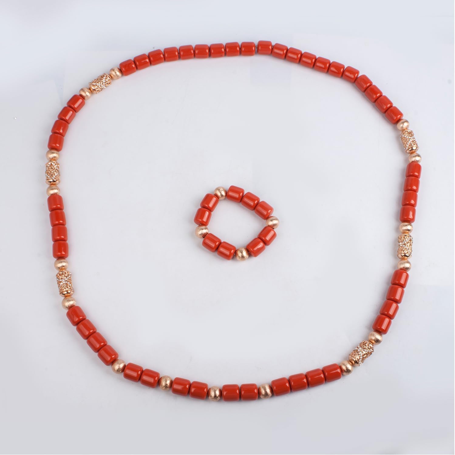 1Row Nigerian Jewelry Sets for Men,Orange Resin Beads,Chunky Multilayer Statement Choker Necklace,African Wedding Beads with Gold Ball Bracelet