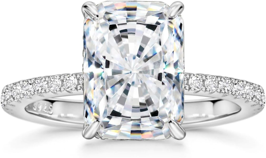 Michooyel 4.0ct Radiant Cut Women's Engagement Ring Simulated Wedding Ring Promise Ring 925 Sterling Silver Wedding Band
