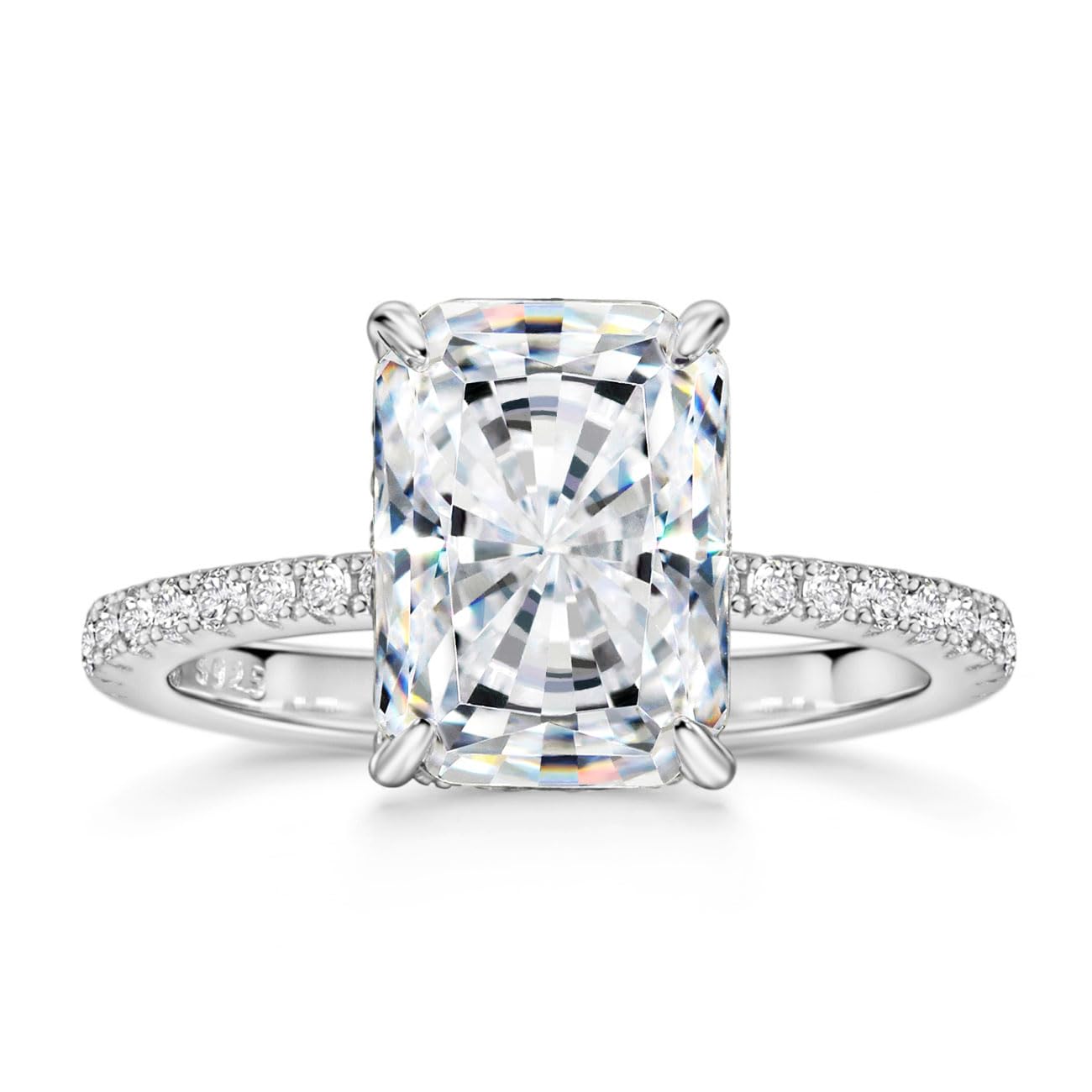 Michooyel S925 4ct Radiant Cut Cubic Zirconia Anelli di fidanzamento per le donne Anello nuziale Anello di promessa Fede nuziale in argento sterling