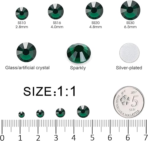 Miniatura 2 de MEIBITE Diamantes de imitación con parte trasera plana a granel, 14400 diamantes de imitación verde malaquita para ropa, decoración y manualidades,