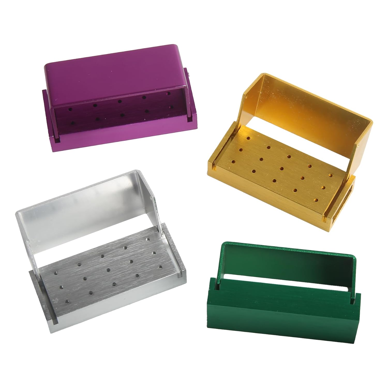 Dental Bur Blocks 15 Hole Holder for Diamond Burs Aluminum Block Autoclavable (4Pcs/Set)