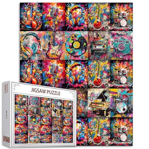 Gemischte Instrumente Puzzle 1000 Stücke Puzzles für Erwachsene Kind Graffiti Retro Street Art Puzzles für herausfordernde Familie… – Ansicht 1