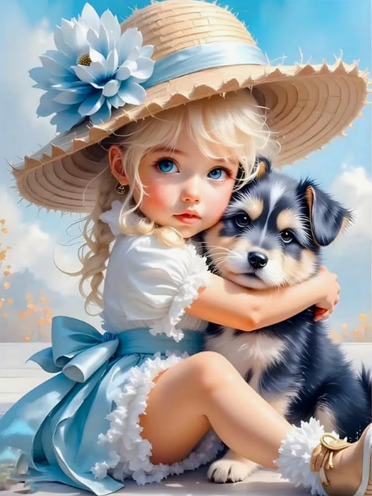 Weiniuniu Diamond Painting Kits for Adults Girl and Dog DIY Bead Crystal Rhinestone Craft Easy 5D Dimond Picture Art Home Wall Decorations 40x50cm