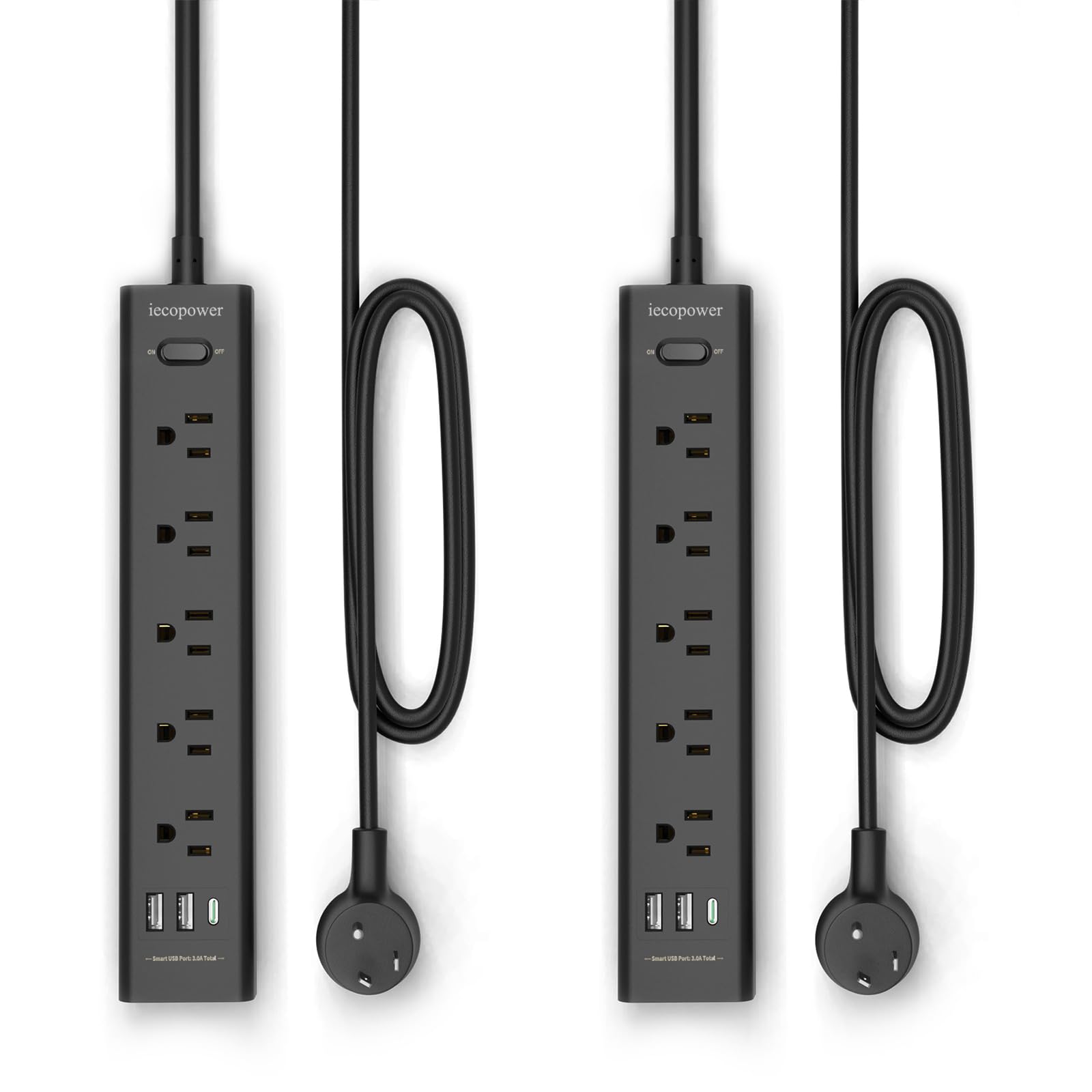 2 Pack Power Strip Surge Protector-5 Widely Spaced Outlets 3 USB Ports(1 USB C Port),1250W/10A with 5Ft Extension Cord, Power Strips with Surge Protection, Wall Mount for Home Office,Black — Amazon image 9