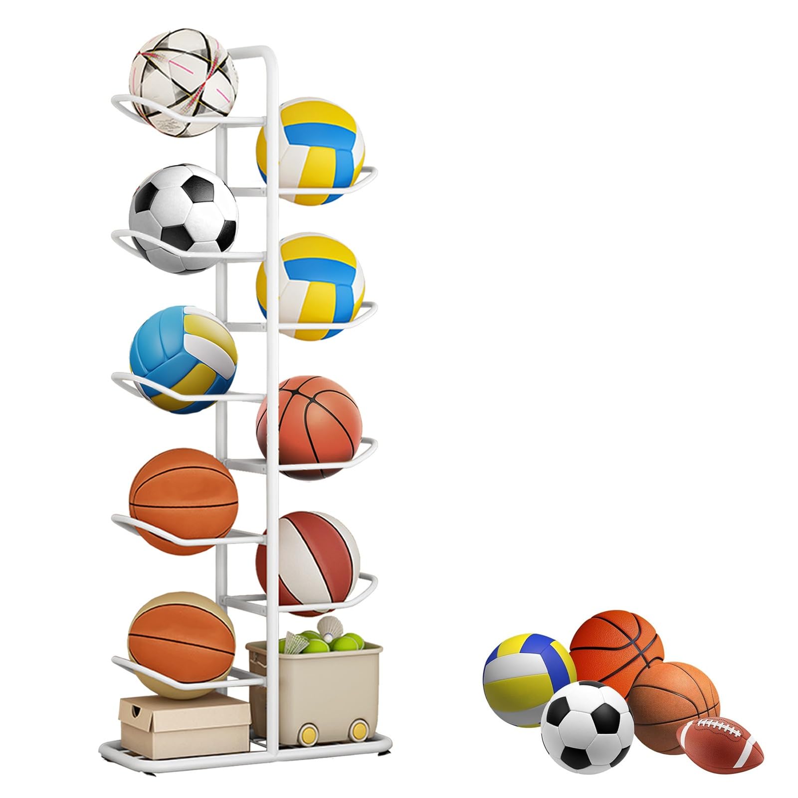 Metalowy stojak na piłki sportowy stojak ekspozycyjny na piłki do koszykówki, piłki nożnej i piłki do gry – rozwiązanie do przechowywania sprzętu sportowego i sprzętu do gry
