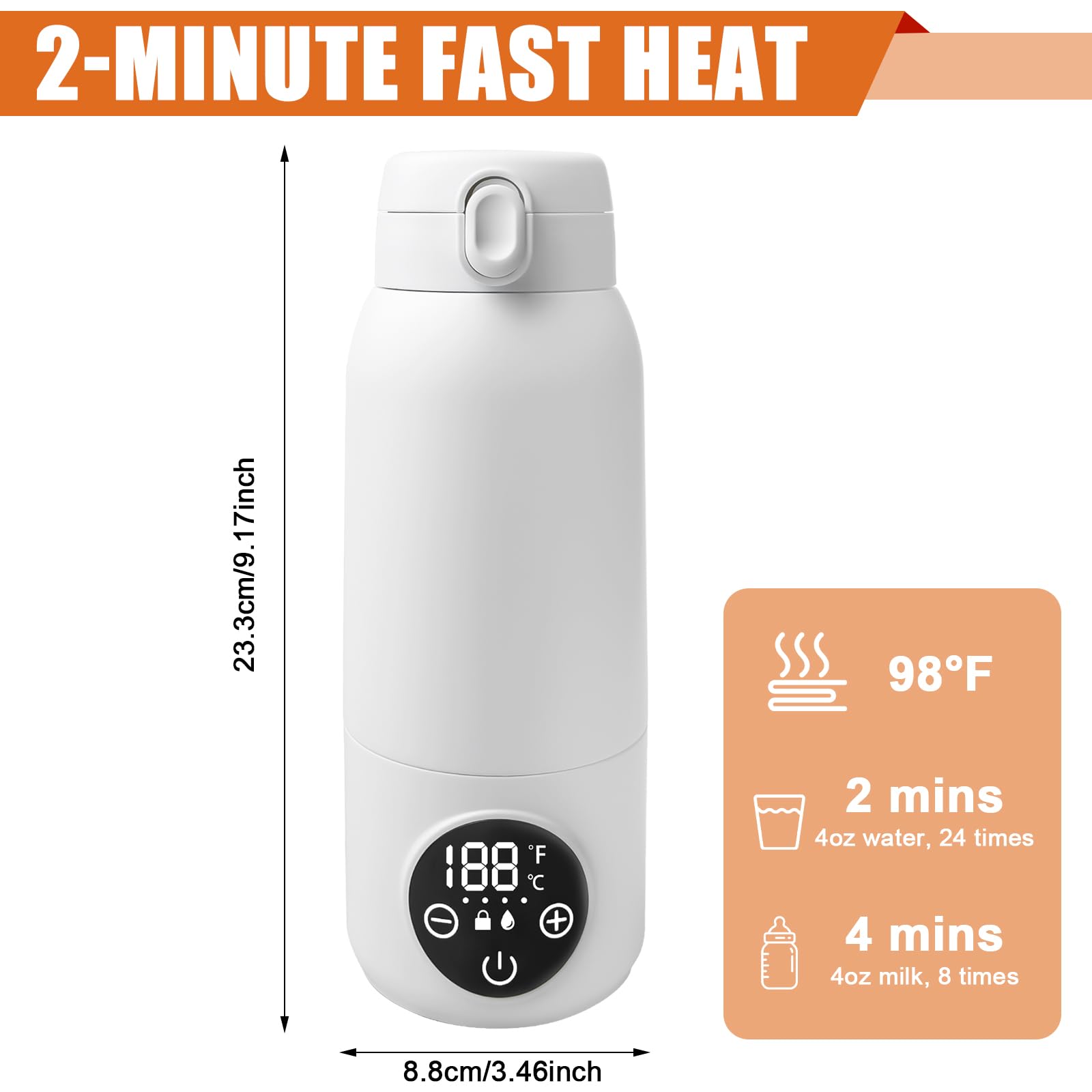 Scaldabiberon portatile per neonati, 500 ml, con controllo preciso della temperatura, 45 °C - 55 °C, senza BPA, per latte materno e formula, viaggi e notte