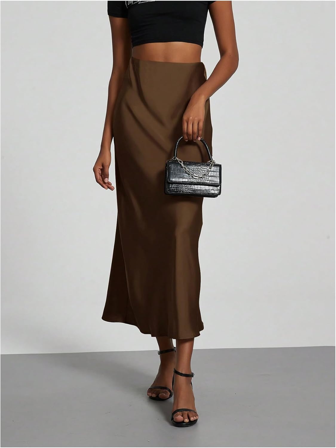 SweatyRocks Women's Satin Midi Skirts Flare High Waisted Business Casual Work Skirt - Image 5