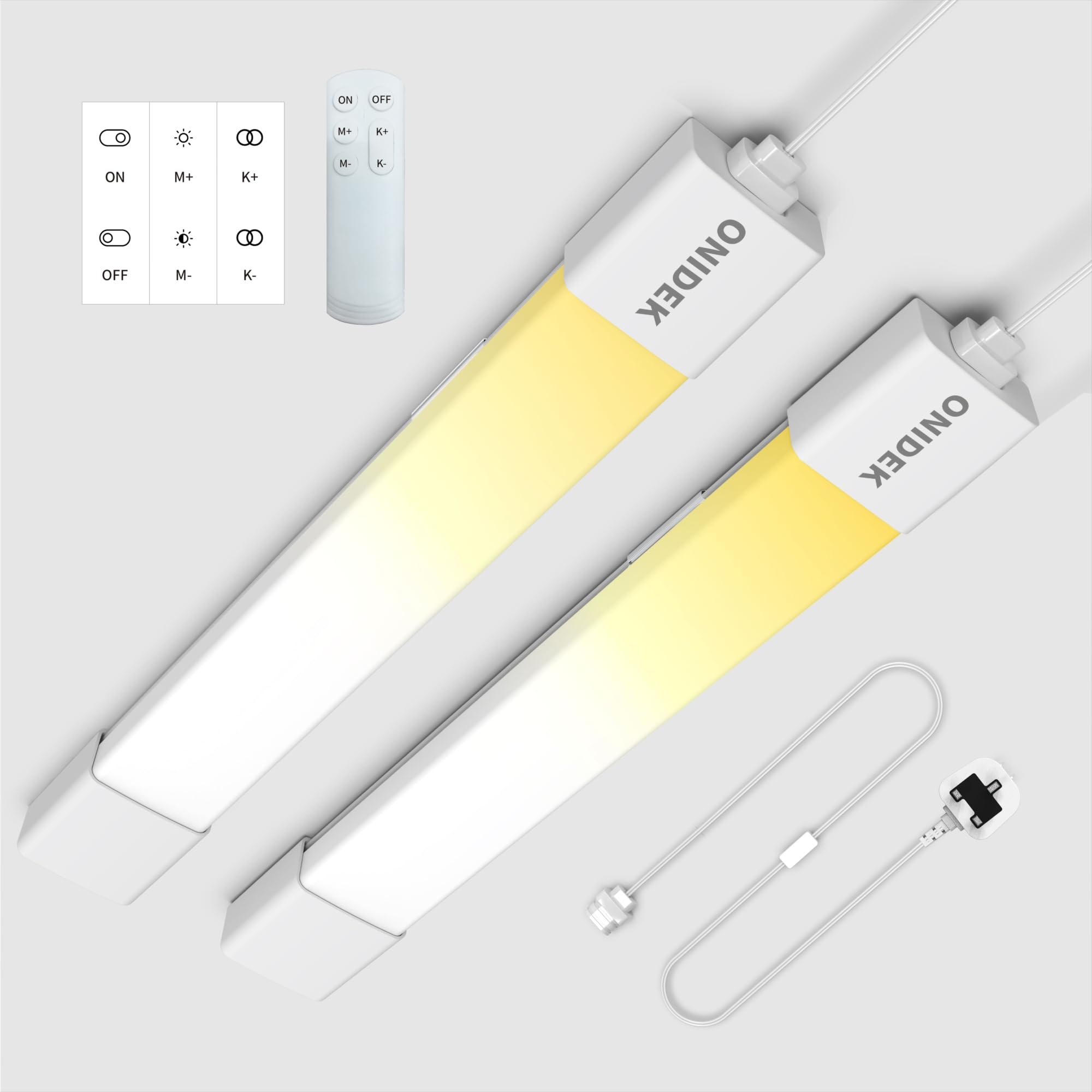 LED Batten Light Under Cabinet Lights with Plug in. Fluorescent Strip Light 3000-6500K Dimming and Color. with Wireless Control Panel and Remote Control.25W for Garage,Closet,Office,Shed (90CM-2PCS)