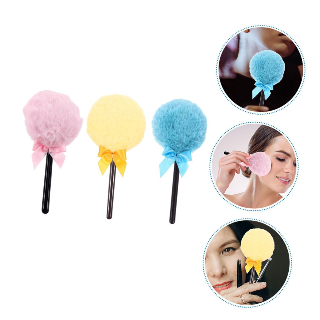 3pcs Lollipop Loose Powder Puff Soft Fluffy Makeup Sponges for Precise Foundation Body Powder Application Lightweight Reusable Cosmetic Tools with Stylish Colored Handles