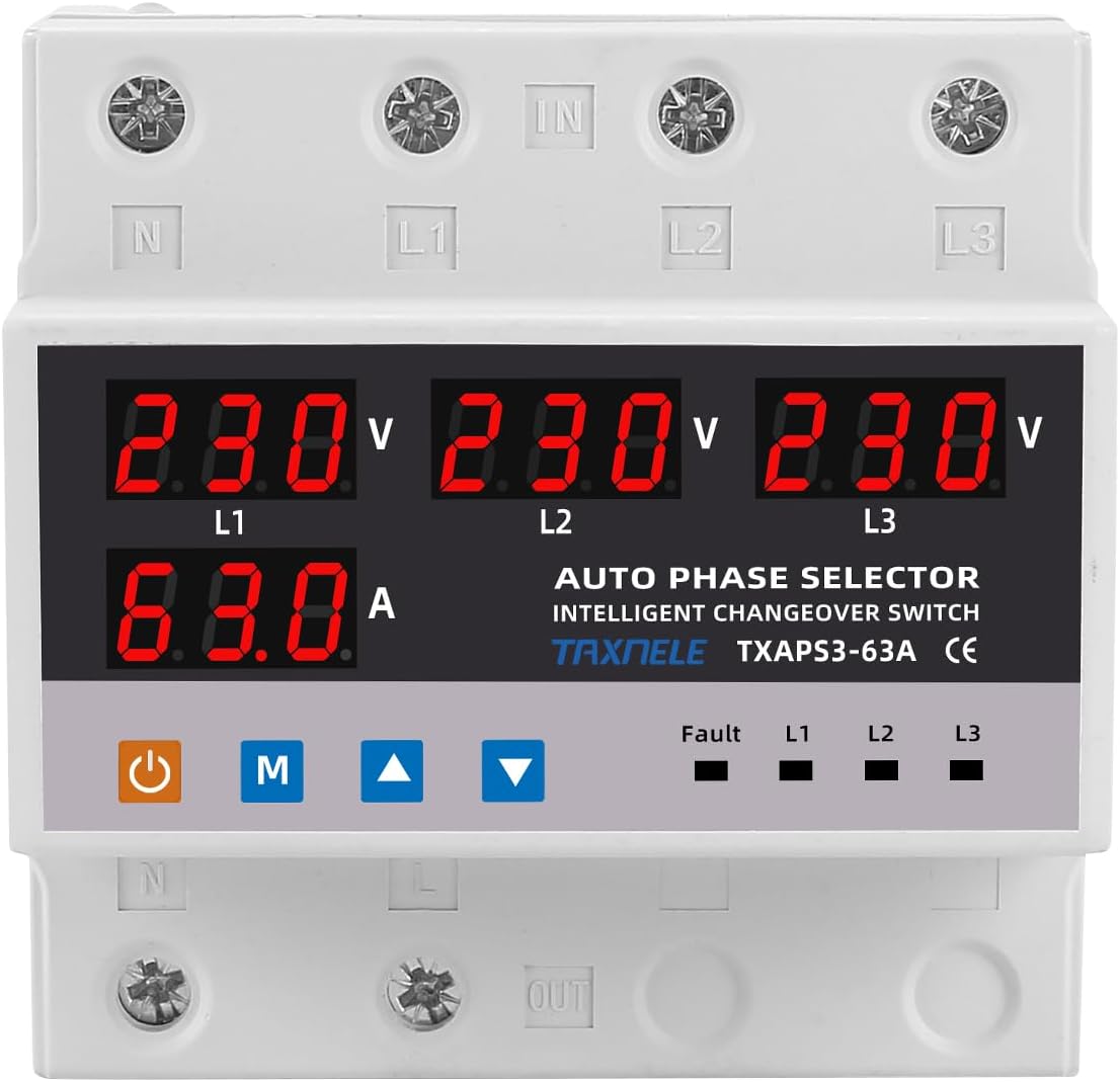 3 Three Phase Voltage Over Under Voltage Protector ATS Automatic Transfer Switch Phase Selector Uninterrupted Power 63A 100A 220V 3P Over Current Limiter (63A)