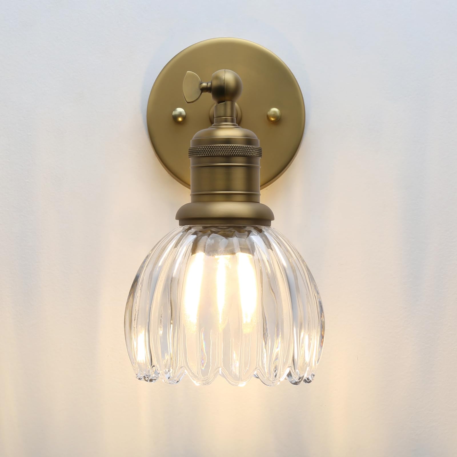 Yosoan Industrial Wall Sconce Light with Tulip Glass Lampshade,Vintage Wall Lamp for Kitchen Bedside Bedroom Living Room Doorway (Antique) - Image 3
