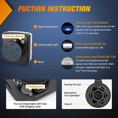 Image of Nilight Magnetic Trailer Towing Light Kit 2PCS 58LED Wireless Tow Rechargeable Rear Stop Turn Running Lights for 10-30V Trailers Trucks RVs Vans Boats