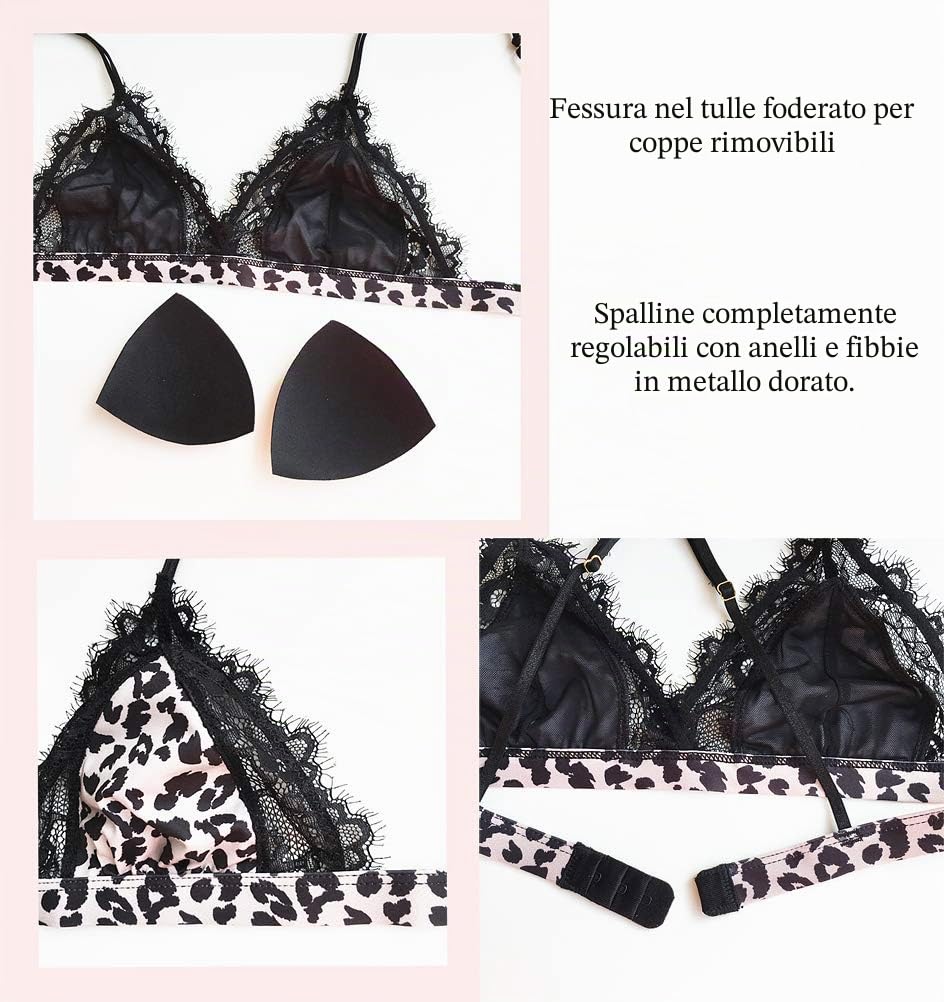 Reborn Biancheria Intima Leopardato/Strisce Zebra con Pizzo, Sexy Chic Reggiseno Senza Ferretto e Slip Completo, Donna