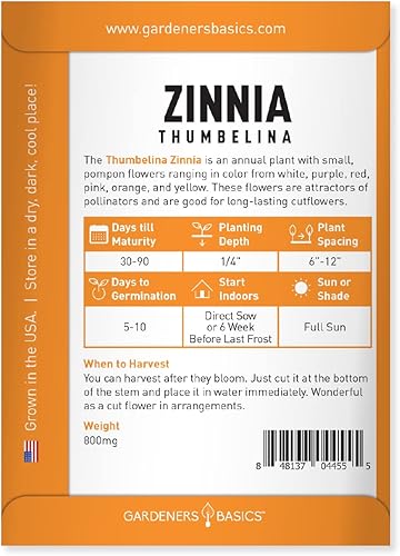 Miniatura 2 de Gardeners Basics Semillas de zinnia para plantar flores al aire libre (Thumbelina) - Paquete de semillas de flores reliquia anual, variedad sin OMG,