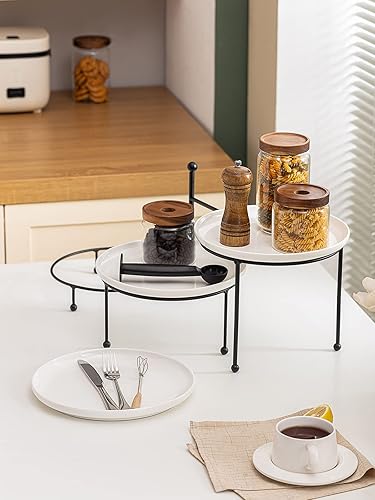 Miniatura 9 de Kanwone 3 Tiered Serving Stand with White Porcelain Plates, 10" Round Tray, Dessert Table Display Set, Black Metal Stand, Versatile & Durable