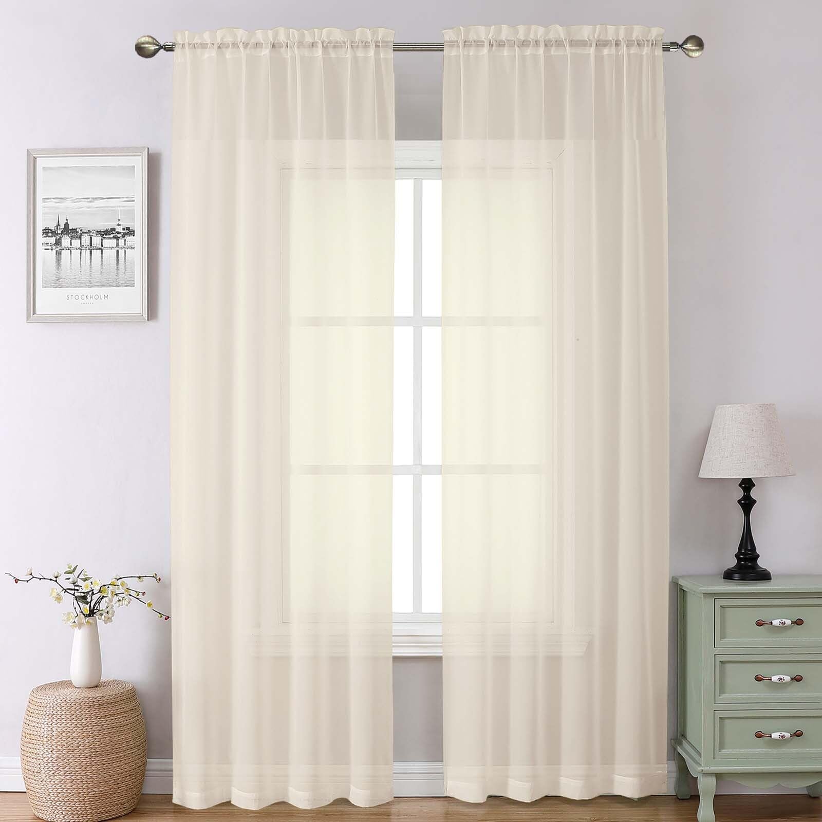 Lecloud Cream Sheer Curtains 90 Inches Long 2 Panels, Elegant Light Filtering Voile Breathable Curtains, Gauzy Window Decor with Top Dual Rod Pocket for Living Room Bedroom, Each 42" W x 90" L