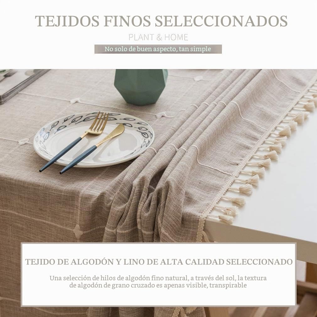 Pahajim Mantel Mesa Algodon Lino Manteles Cuadrada Diseño de Borlas Elegante Antimanchas Cubierta de Lavable Resistente para Decoración de la Mesa de Comedor (Beige,90x90cm)