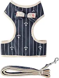 Fluffie Coleira Peitoral para Cachorros e Guia Estampada Yorkshire Shih-Tzu (G, Azul)