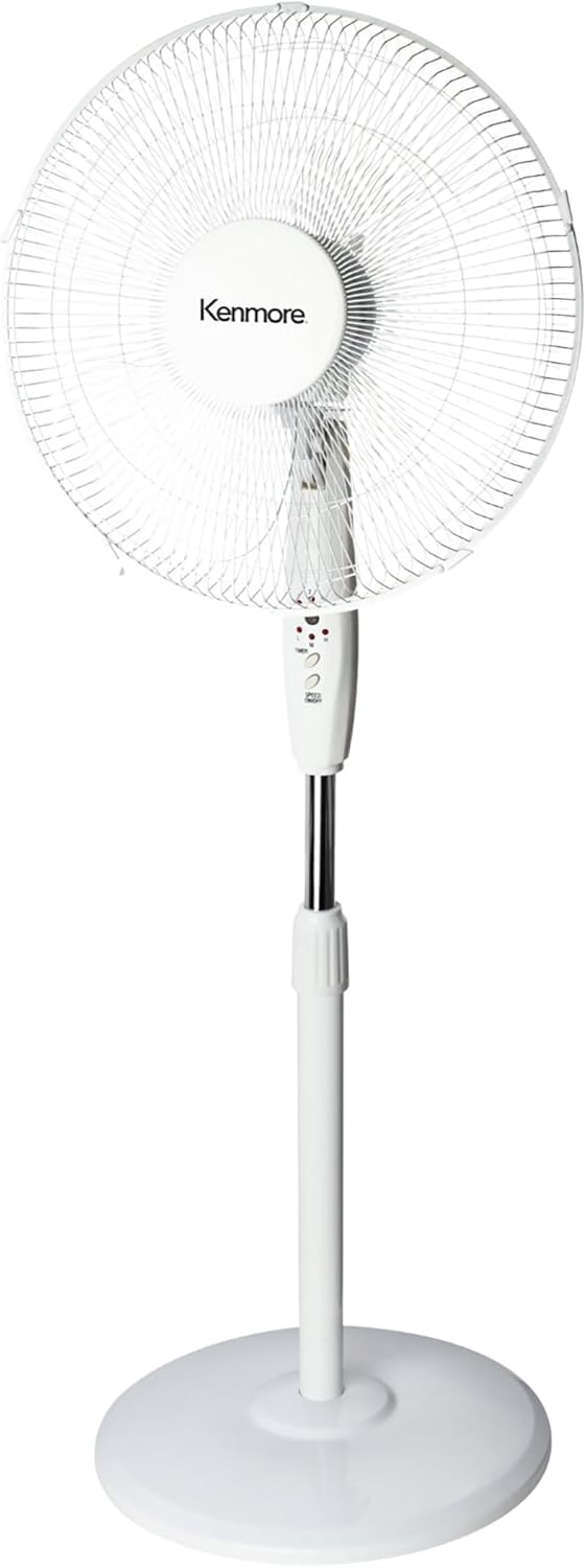 Kenmore: Digital Pedestal Fan - White, 49.2" Adjustable Height Stand Fan, Oscillating, Remote Control, 3 Speed Cooling & Airflow, Timer, Office-Home