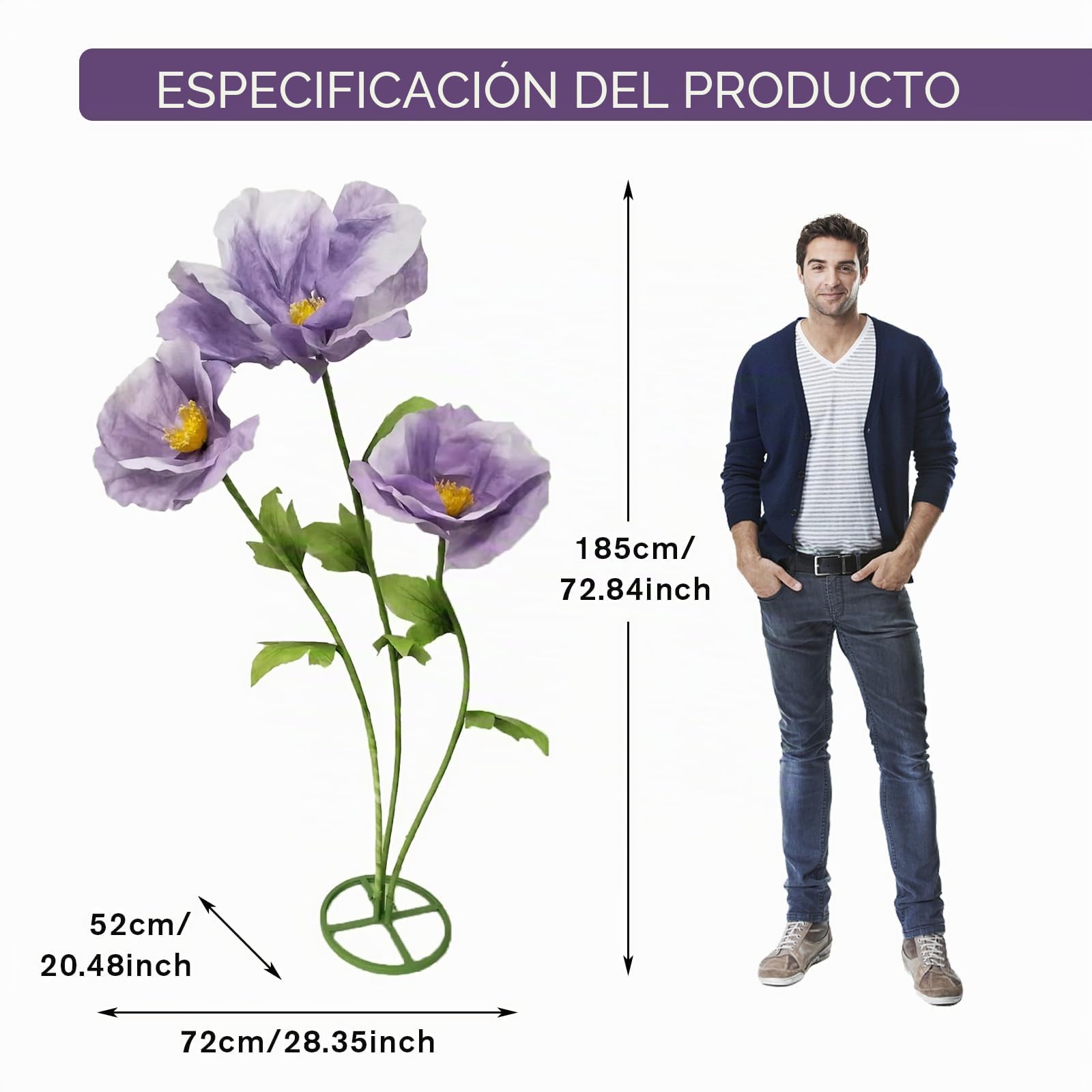 lifemet 3 piezas de flores artificiales gigantes 3D, flores realistas hechas de papel impermeable y ecológico, de larga duración, fácil mantenimiento, perfectas para casa, jardín, bodas, hotel