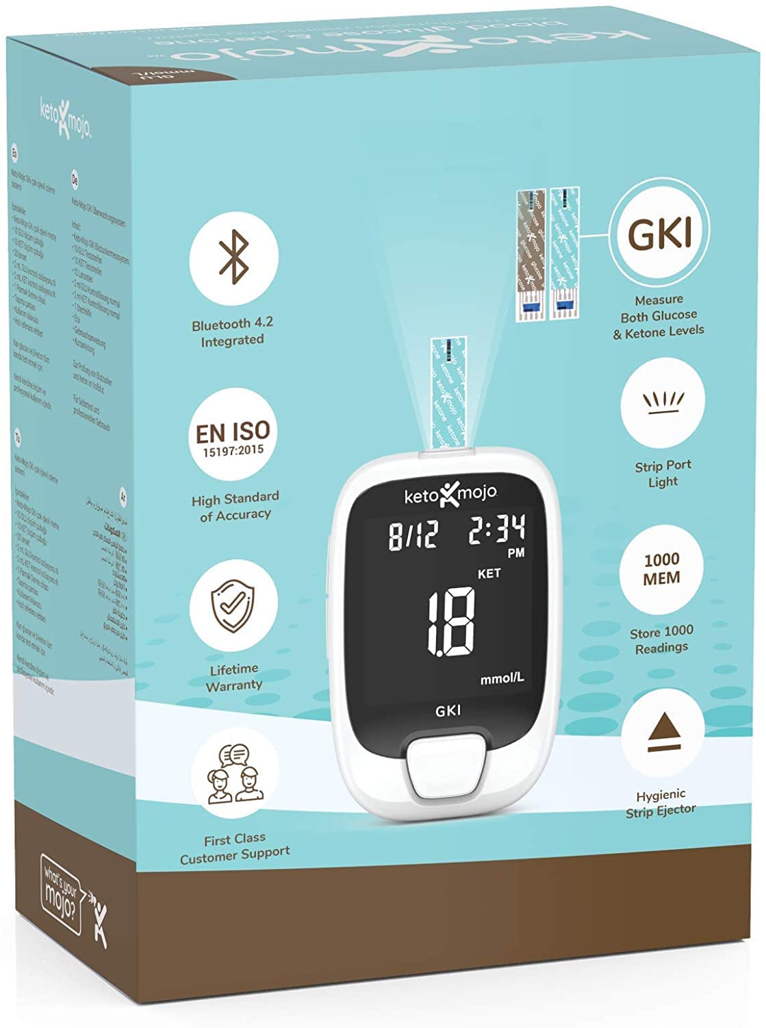 Keto Mojo Blood Ketone and Sugar Monitor, Diabetes Test Kit, 10 Ketone