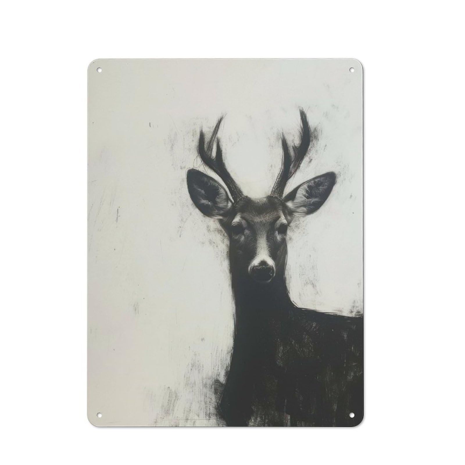 Junmoney Deer In Charcoal Portrait Tin Wall Plaque 40X30cm With For Pub Or Café, A Decorative Christmas Gift For Hospitality Wall Decor Collectors