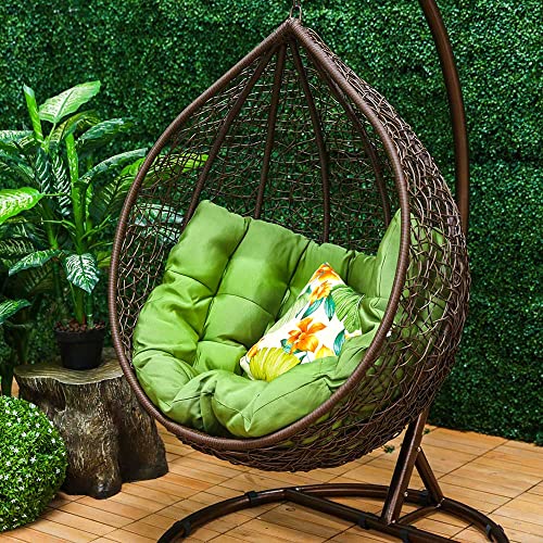 Image of Zenheaven Single Seater Swing Chair with Stand & Cushion Outdoor Indoor Balcony Garden Patio,Powder Coated Frame,UV Protected Wicker,Premium Cushion AD-09