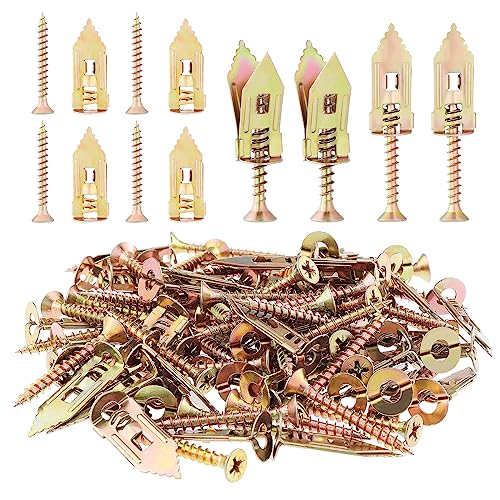 Moendergo Kit 100 ancrages 12 x 30 mm, fixations autoperceuses pour plâtre, crochets muraux, acier carbonne, vis taraudeuses