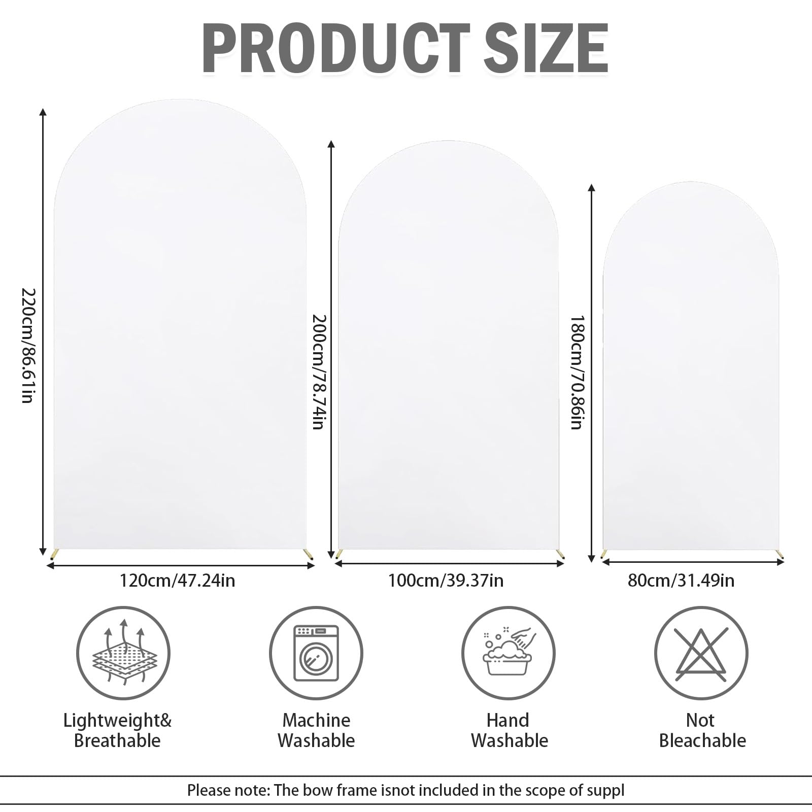 Lot de 3 toiles de fond rondes de 1,8 m, 2 m, 2 m - Couverture de fond extensible double face pour fête, cérémonie, banquet, décoration (blanc)