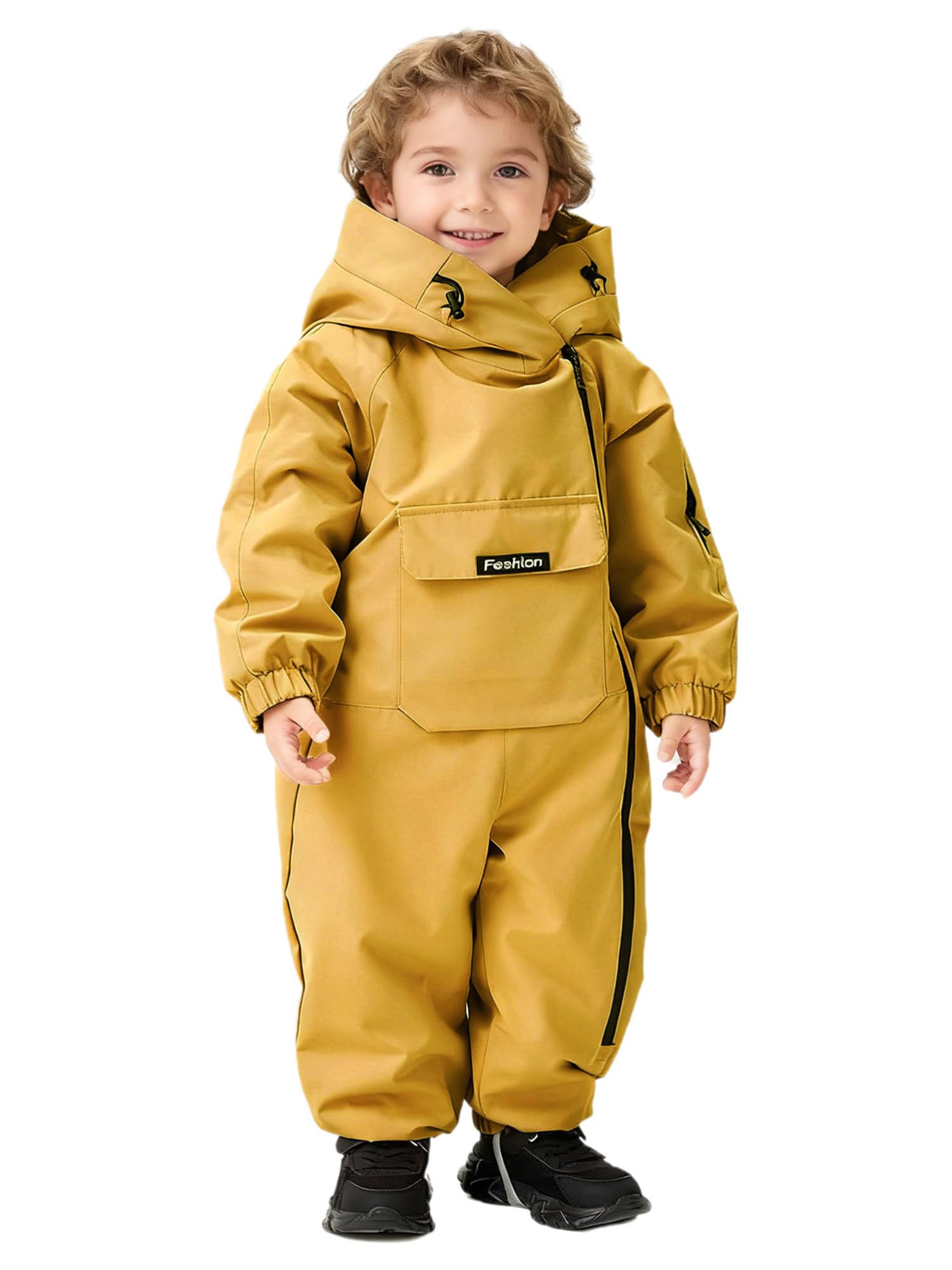 CHICTRY Tuta da Neve Intera per Neonato Neonata Pagliaccetto con Cappuccio Body in Pile Overall Jumpsuit Manica Lunca con Zip Tuta Invernale Snowsuit Giallo 3-4 anni