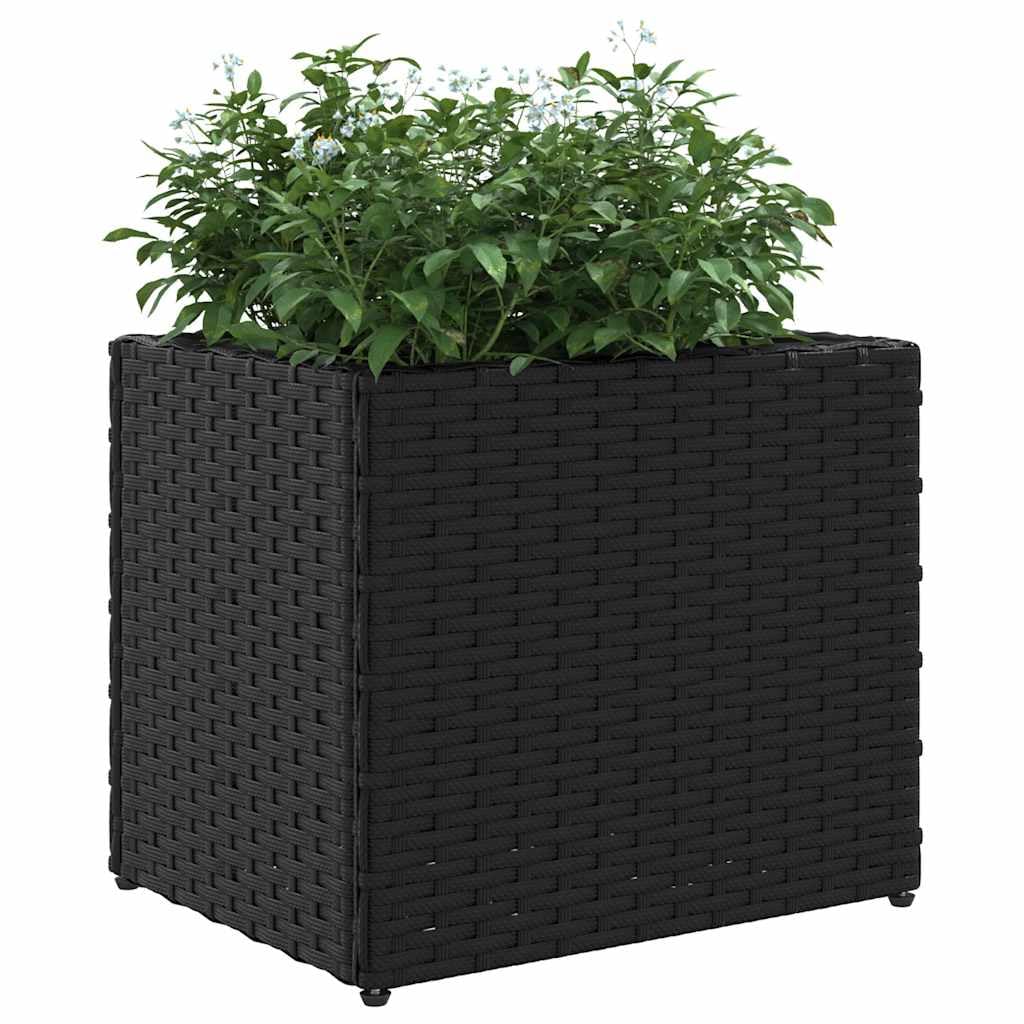 Donice ogrodowe 2 szt czarne polirattan 36x30x32 cm skrzynki na kwiaty zewnętrzne wytrzymałe na warunki atmosferyczne zestaw dekoracyjny do ogrodu balkonu tarasu