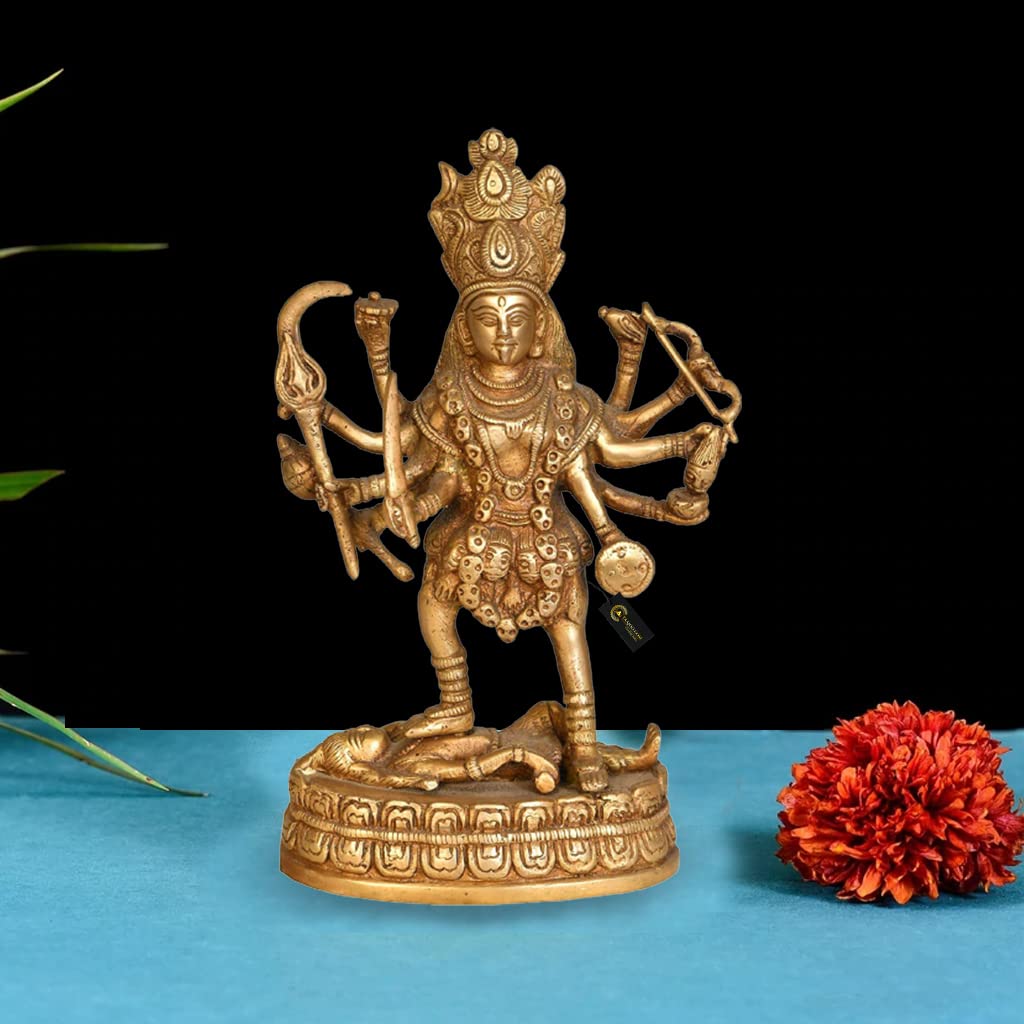 Statue de déesse Kali en laiton sculpture artisanale indienne haut de gamme pour autel hindou