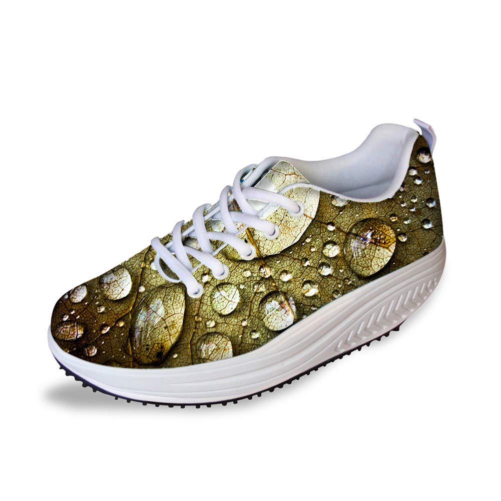 Bigcardesigns Trendy Mesh Wedge Sneakers Women Ladies Workout Toning Leaf Designs Shoes Easy Walking
