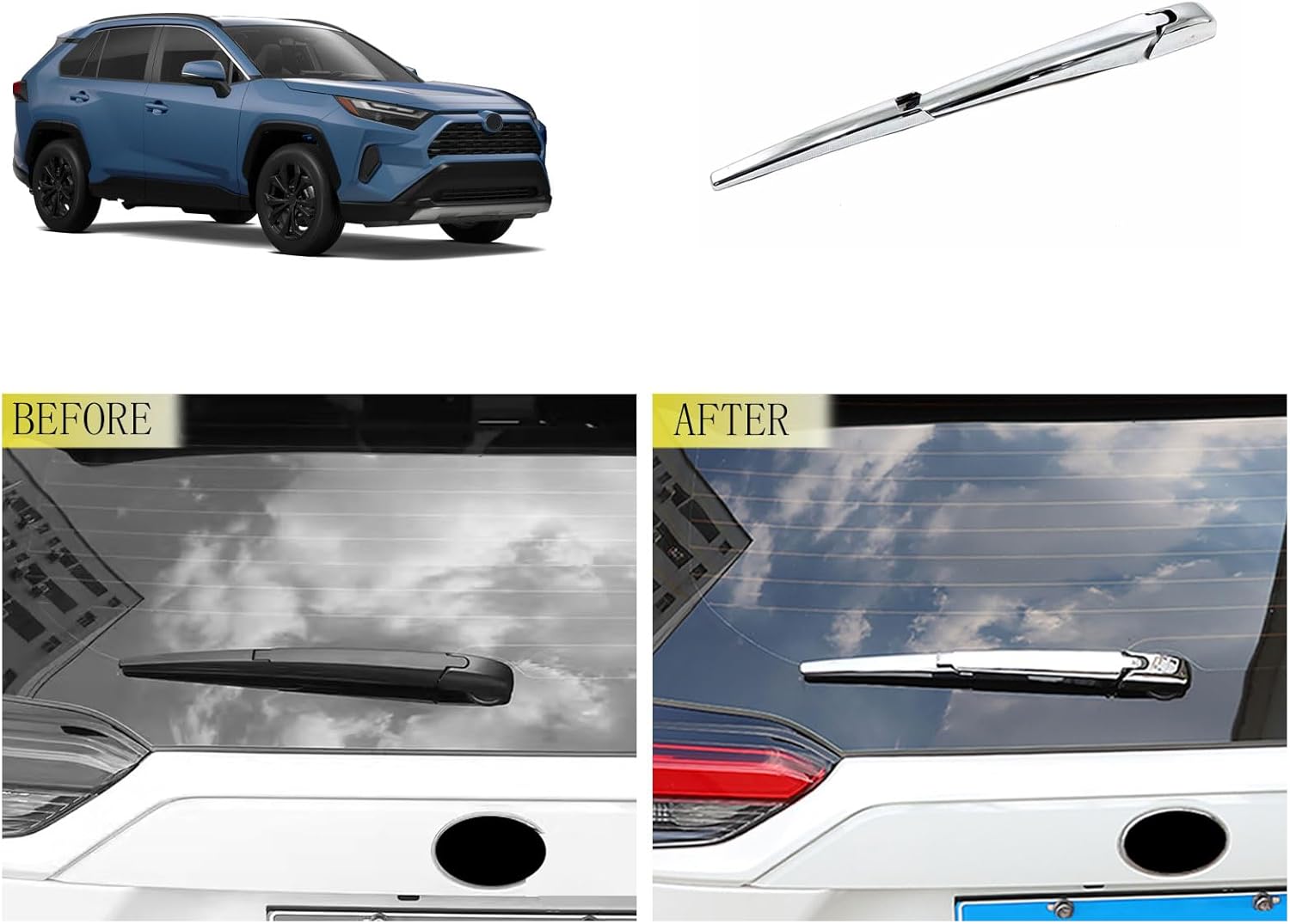 Rear Back Window Wiper Cover Trims Compatible With Toyota RAV4 2025 2024 2023 2022-2019 Exterior Car Accessories ABS 2PCS(Glossy Chrome Style)
