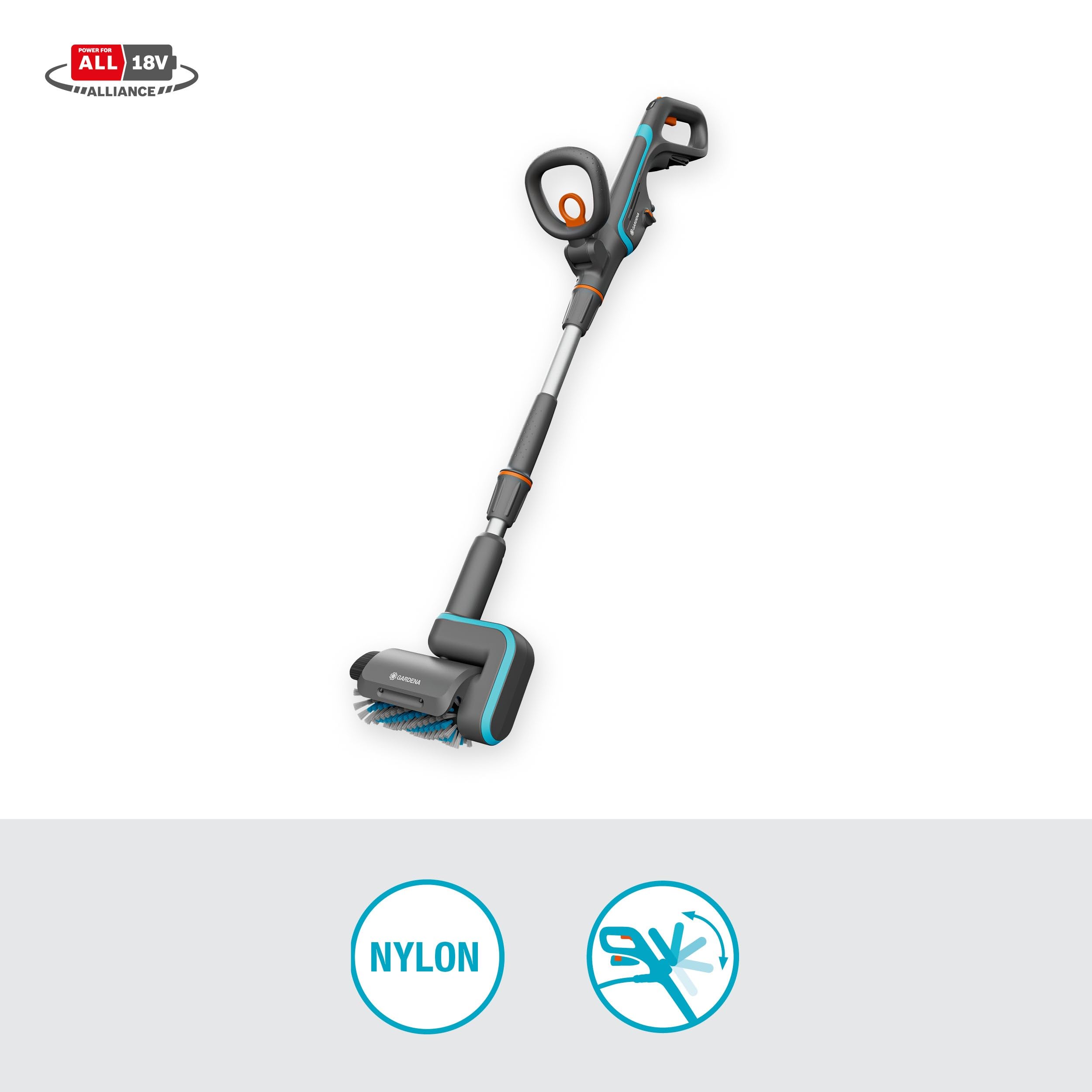 Gardena Multi limpiador a batería AquaBrush Patio 03/18V P4A Solo: Exterior, Funcionamiento con un solo toque, Limpieza de patios, Cepillo de perfilado, Sin cable (14841-55)