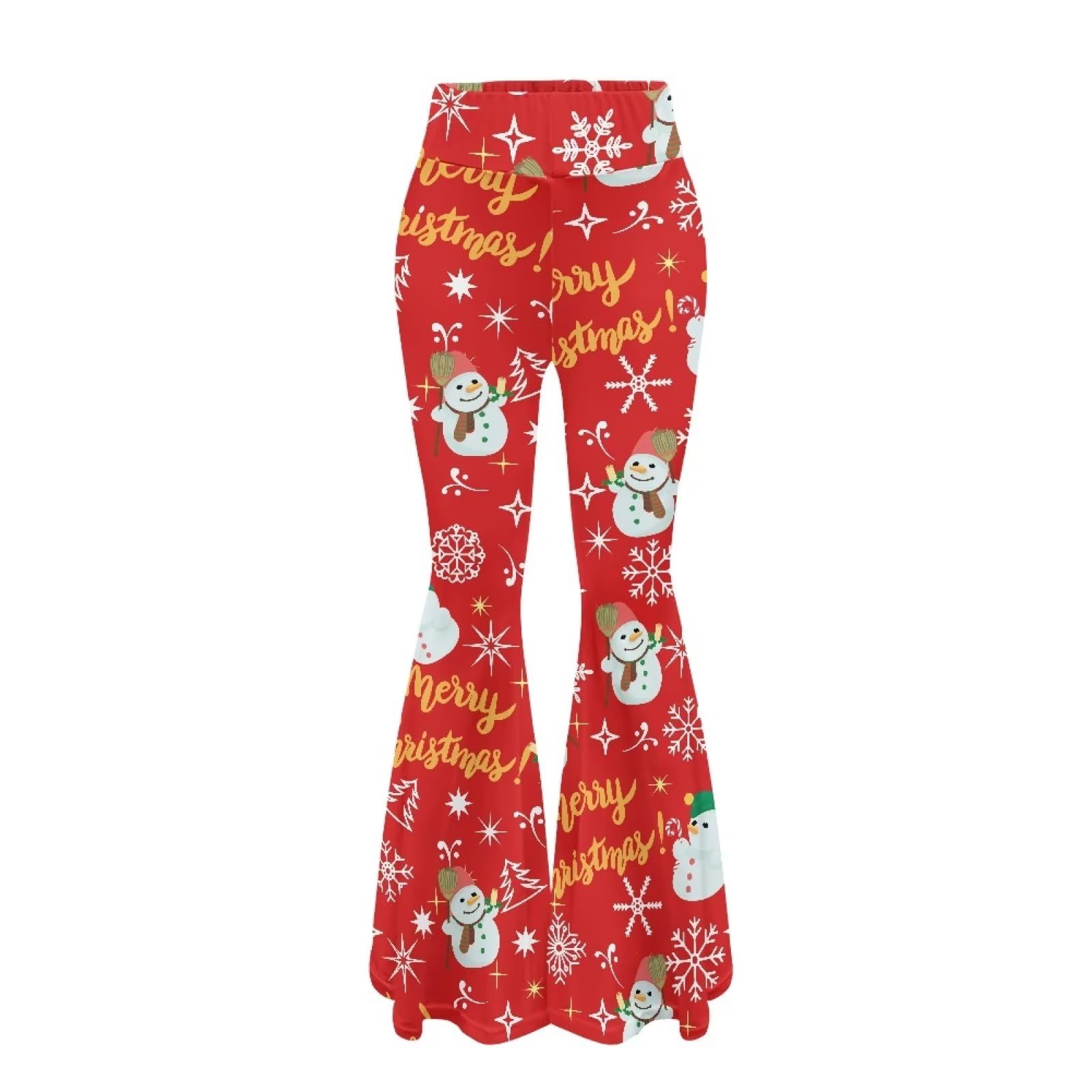 NRBEAWD Women's Casual Bootleg Yoga Pants Crossover High Waisted Flare Pants Christmas Snowman Snowflake Leggings for Workout Sports Outdoor
