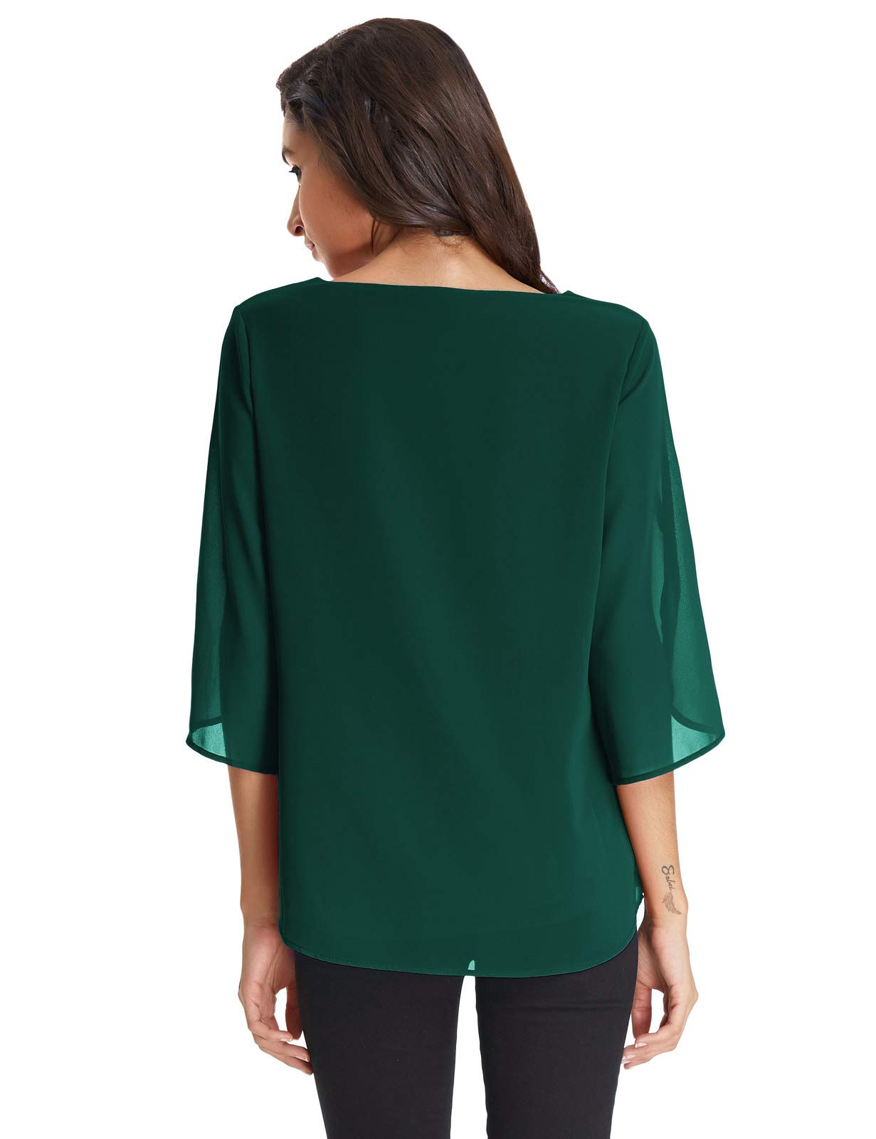 GRACE KARIN Camicia Donna Paillettes a Manica a 3/4 Top Elegante Girocollo Manicotto Split