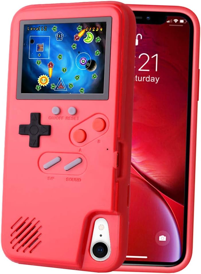 POKPOW Handheld Game Console Phone Case for iPhone XR Case with Built in 36 Retro Games Compatible with iPhone XR Anti-Scratch Shock Absorption Cover (Red)