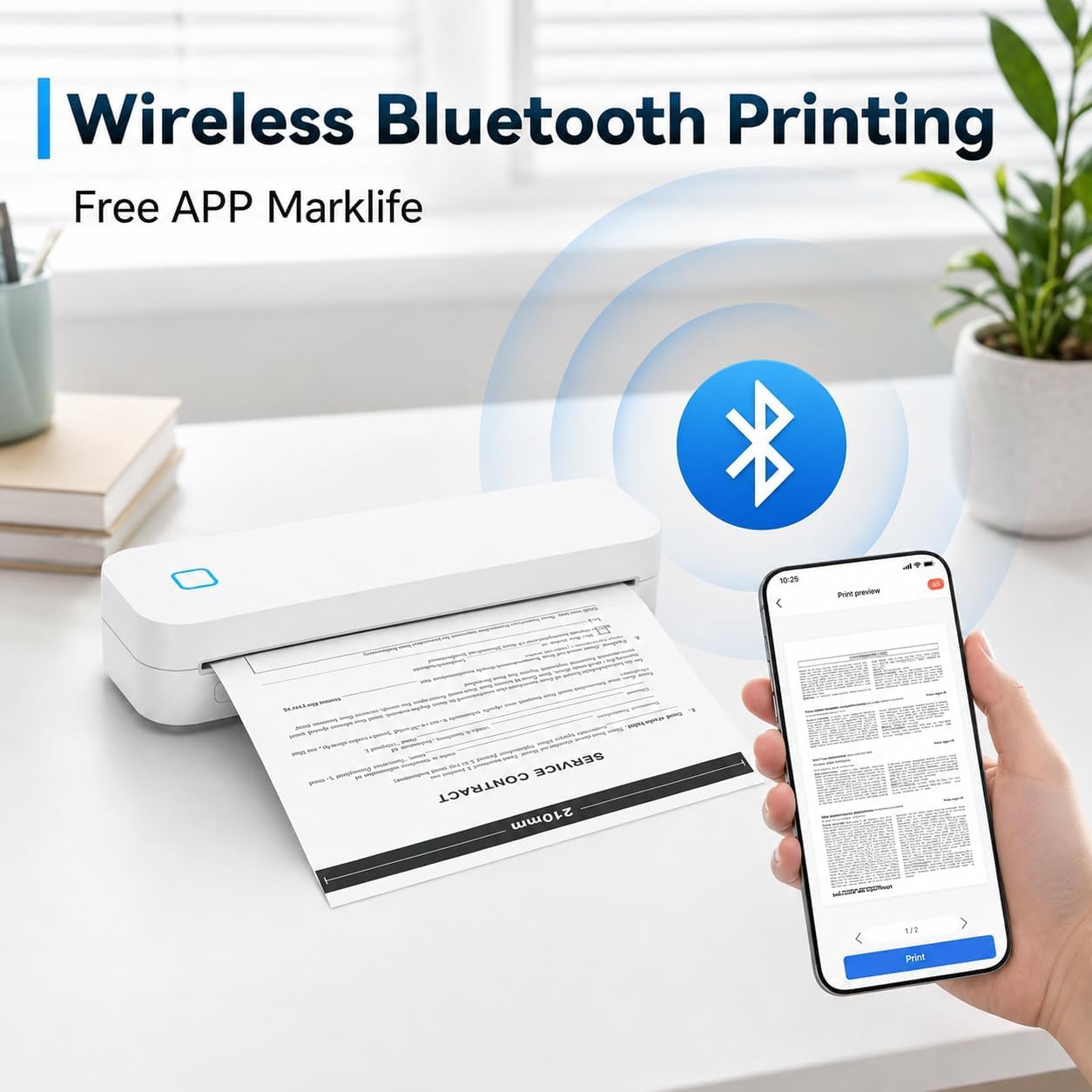 Imprimante thermique portable A4, imprimante sans encre Bluetooth 203 DPI