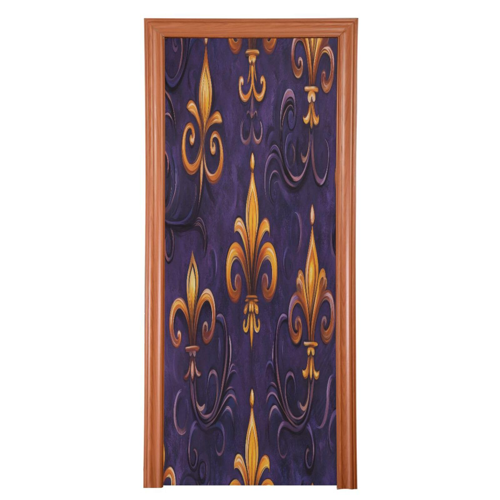 FLildon Mardi Gras Fleur De Lis Print Door Cover Decoration, Party Accessory Porch Decor for Festive Ornament Room Door Covers 35 x 79 Inch