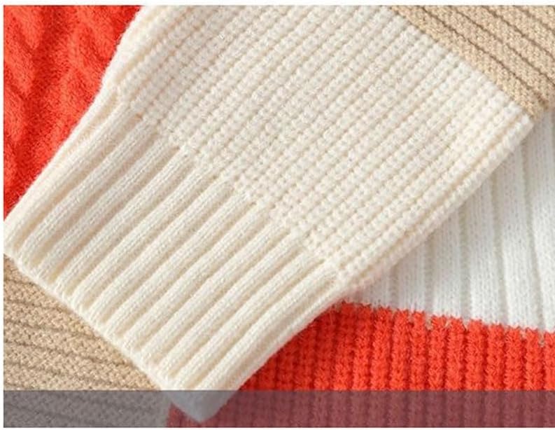 Men's Winter Pullover Round Neck Color Blocking Long Sleeved Sweater Warm Knit Sweaters Gray