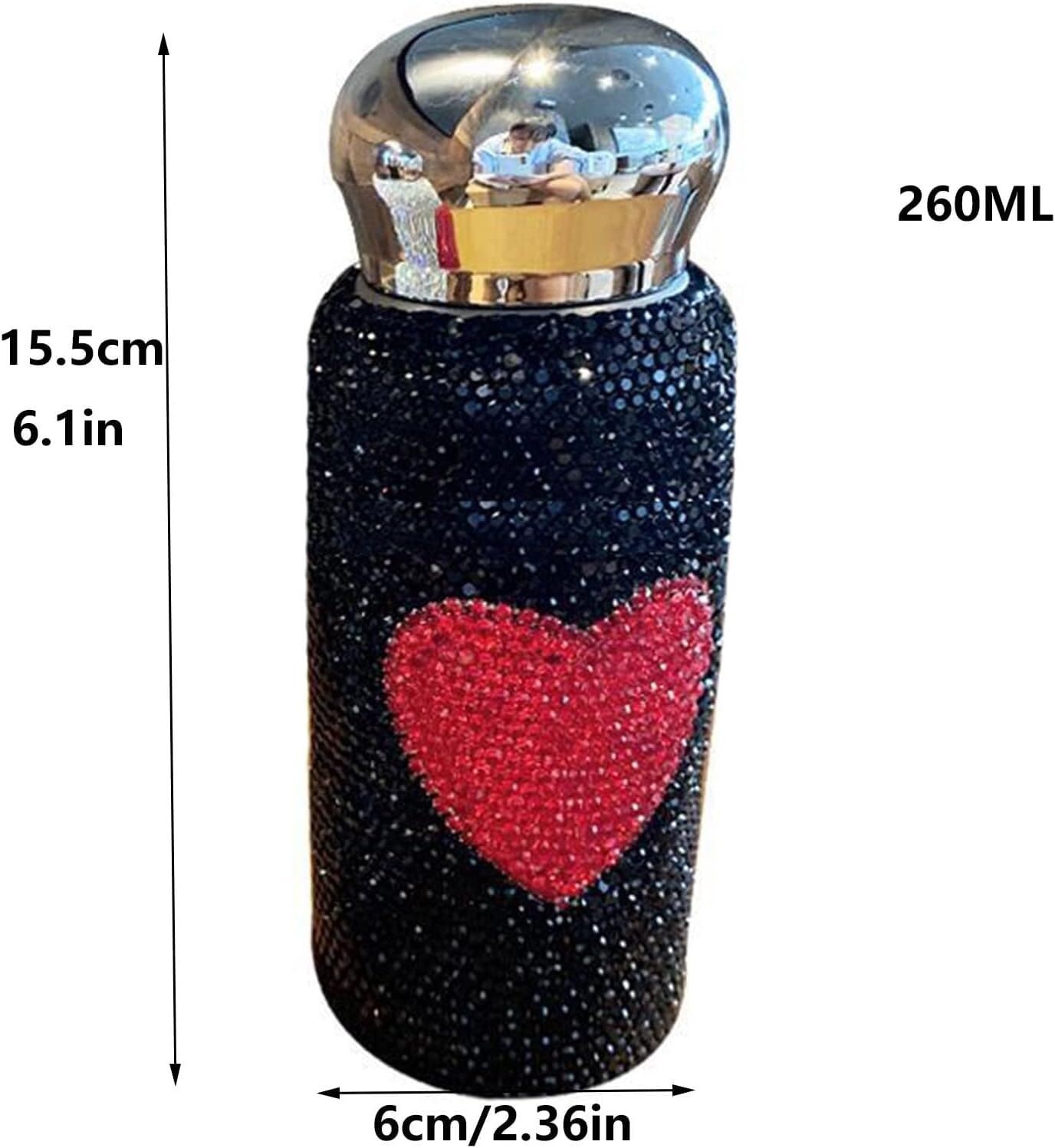 Diamentowa termos, butelka termiczna, Bling Rhinestone butelka na wodę kryształowy kubek termosowy kubek podróżny ze stali nierdzewnej diamentowa kolba butelka próżniowa(Black)