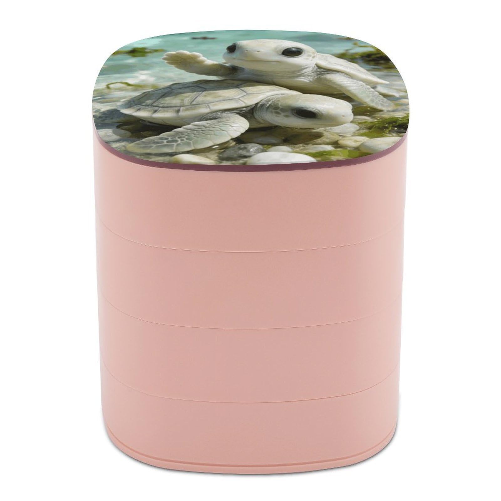 LZQPOEAS Shallow Beach Encounter Jewelry Box Women Jewelry Organizer Travel Jewelry Case Cute Necklace Ring Storage Organizer 4-Layer Rotating Jewelry Tray Case with Mirror for Bracelets