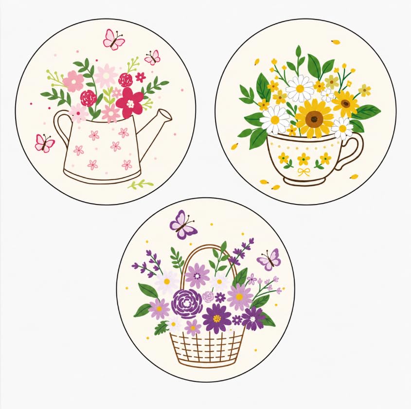 Image of Louise Maelys 3 Pack Flower Pot & Basket Embroidery Kit for Beginners