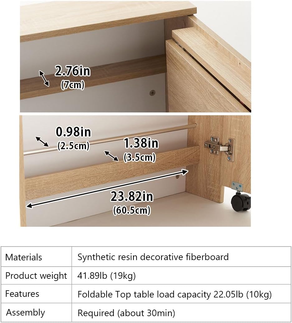 Table showing materials, product weight, features, and assembly information for the EMOOR Folding Desk