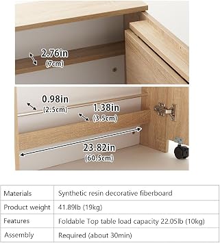 EMOOR Folding Desk (W25.2xD6.7xH27.6in) Oak, Reading Study Work Laptop Convertible Space-Saving Casters Compact Minimal Simple Small Shelf Magagine Rack